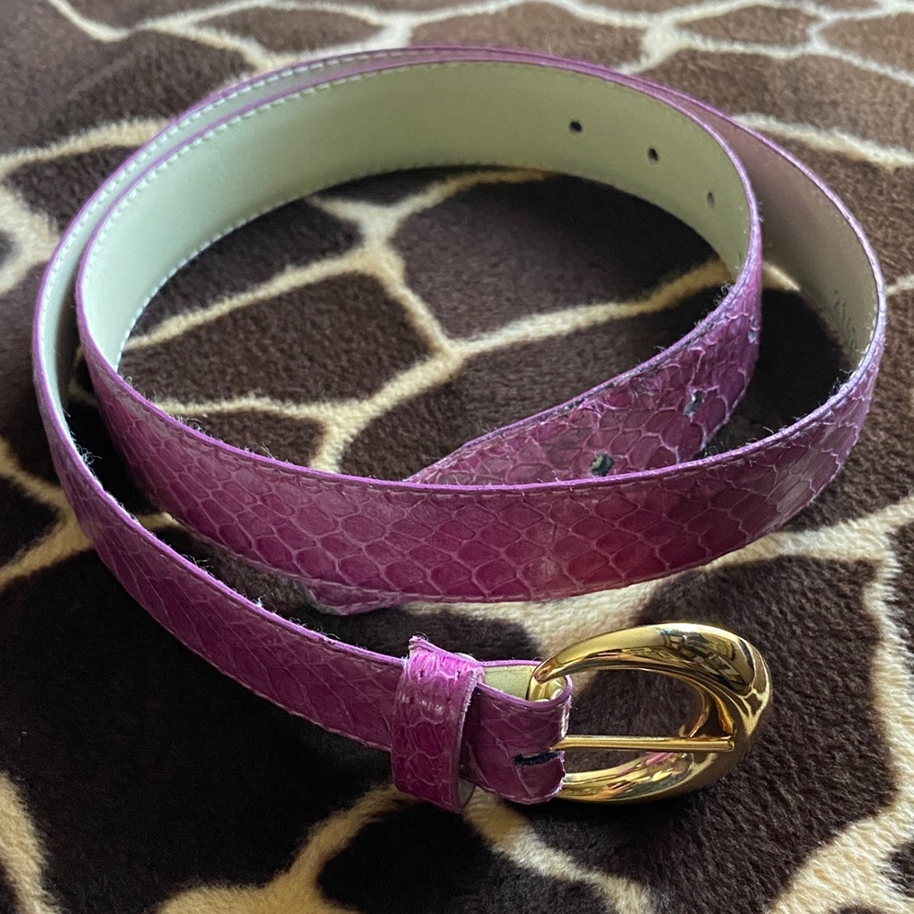 Vintage Purple Snakeskin Leather Belt with Gold tone Buckle